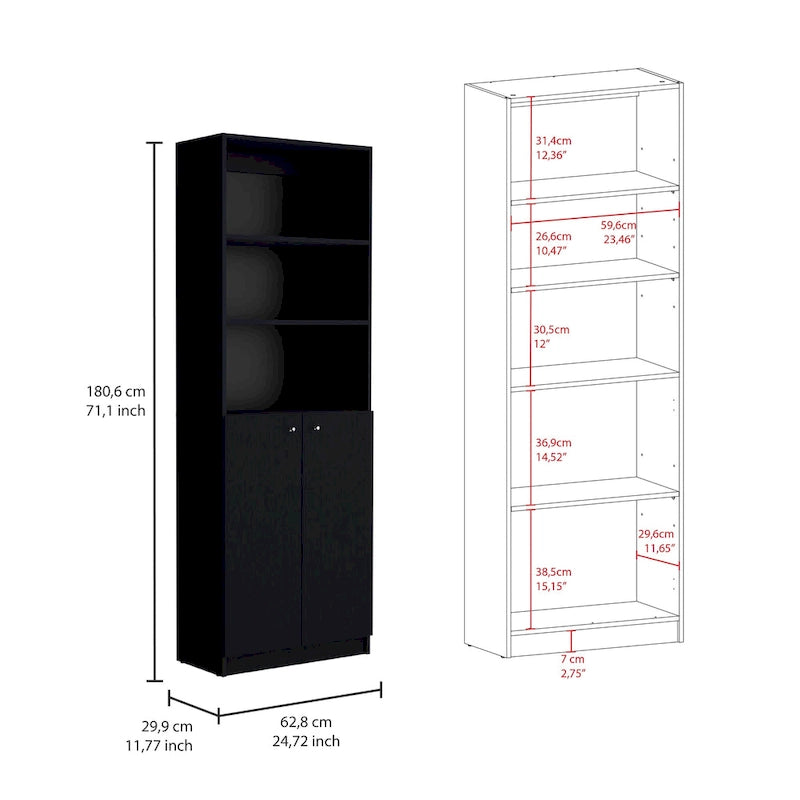 74" breites Bücherregal- und Schranksystem mit 5 Ablagen, 3er-Set