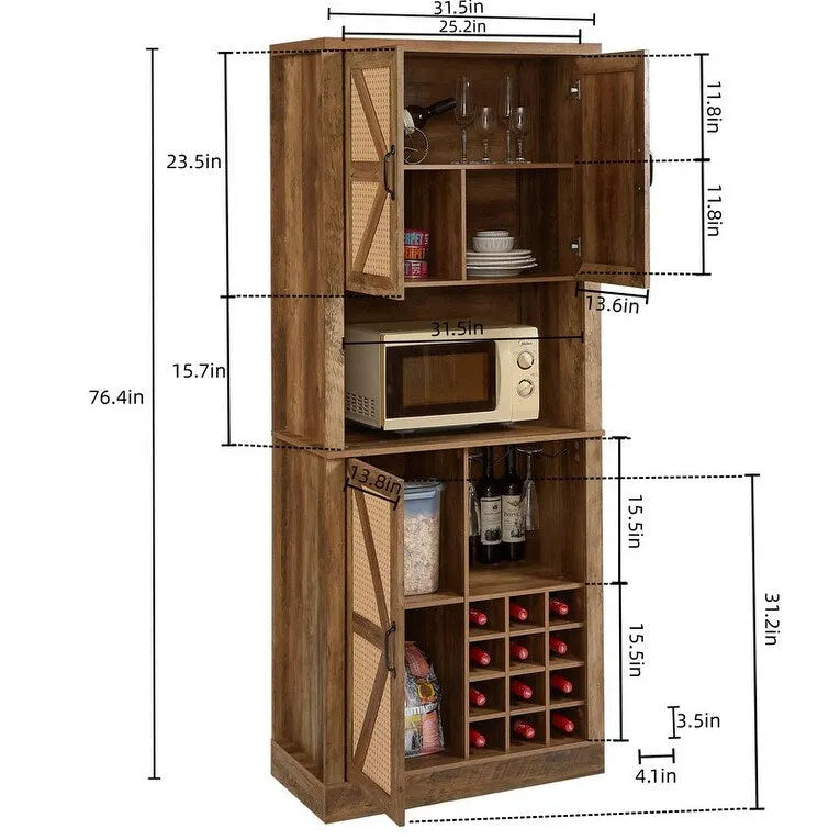 76" hoher Weinschrank mit quadratischen Fächern