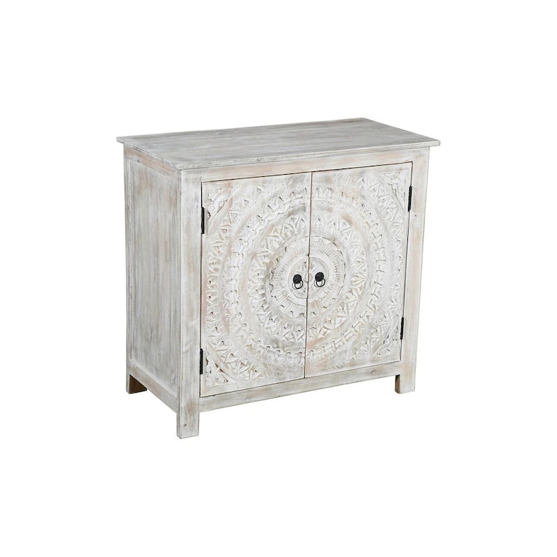 Booker Whitewash Hand Carved 2 Door Accent Cabinet