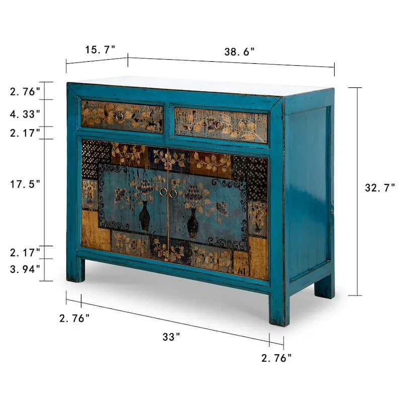 Blumenschrank – Antikes Indigo mit zwei Schubladen