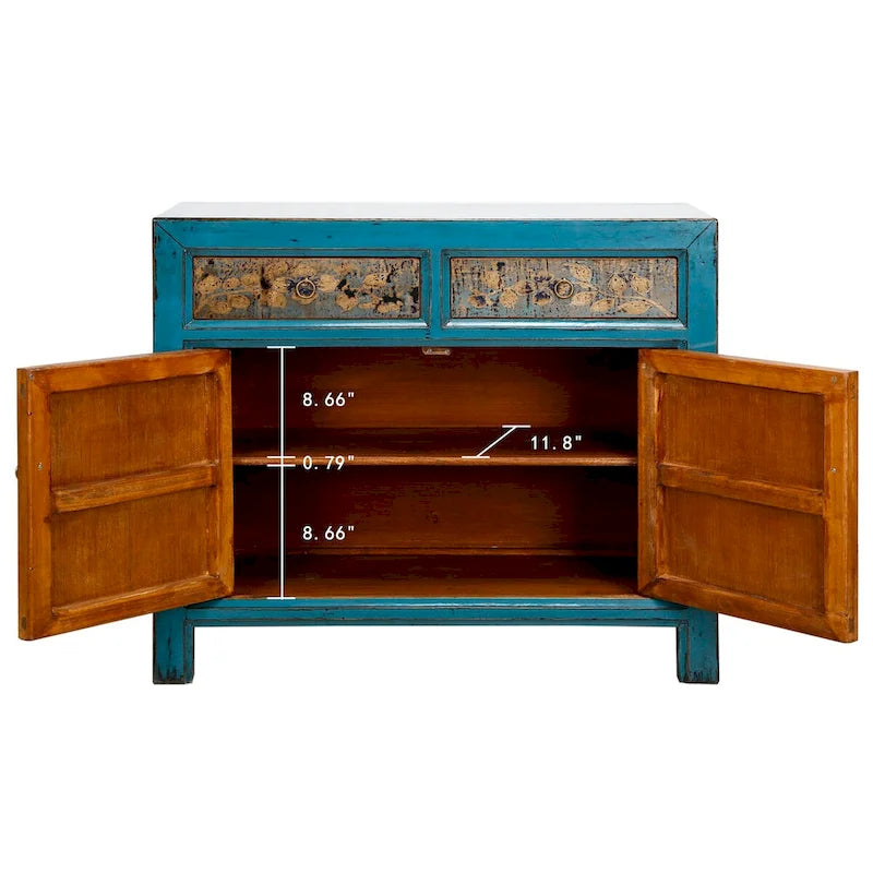 Blumenschrank – Antikes Indigo mit zwei Schubladen