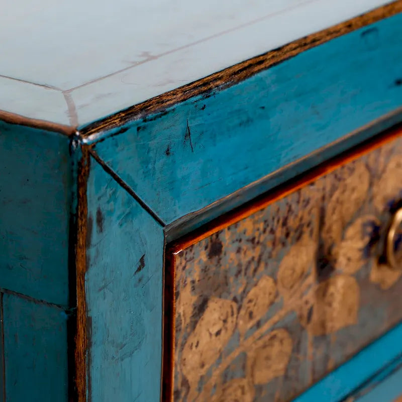 Blumenschrank – Antikes Indigo mit zwei Schubladen