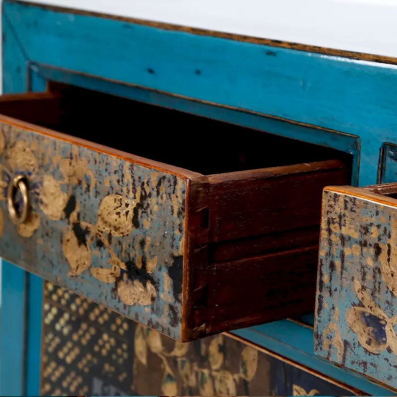 Blumenschrank – Antikes Indigo mit zwei Schubladen
