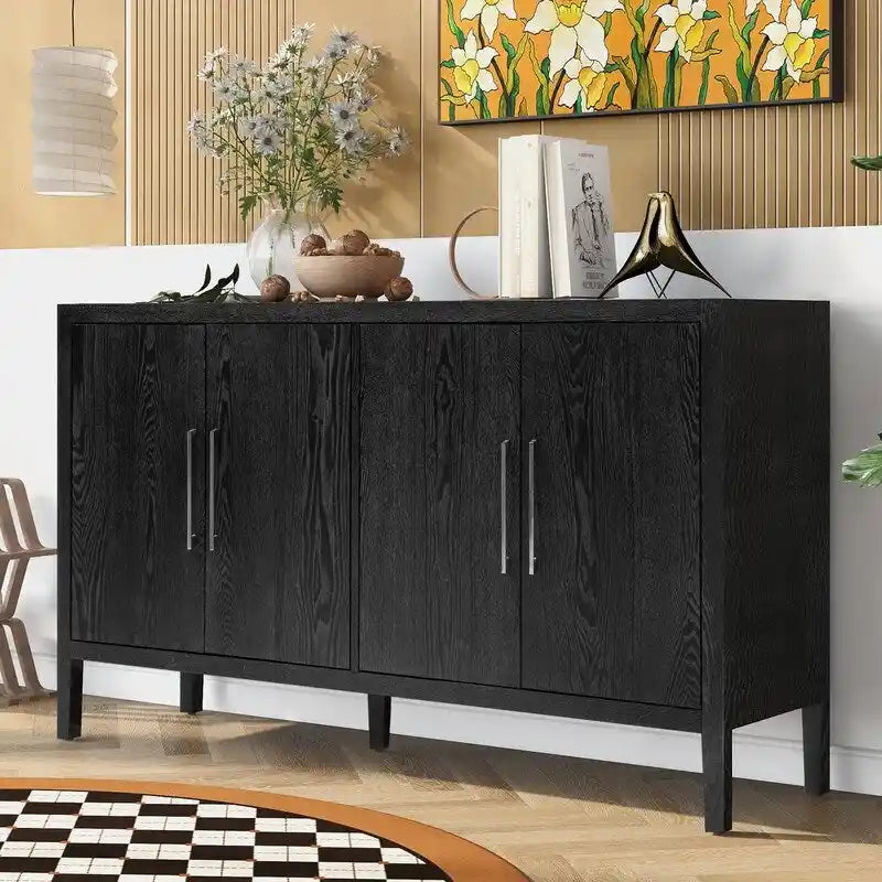 Vintage Holz-Sideboard mit 4 Metallgriffen