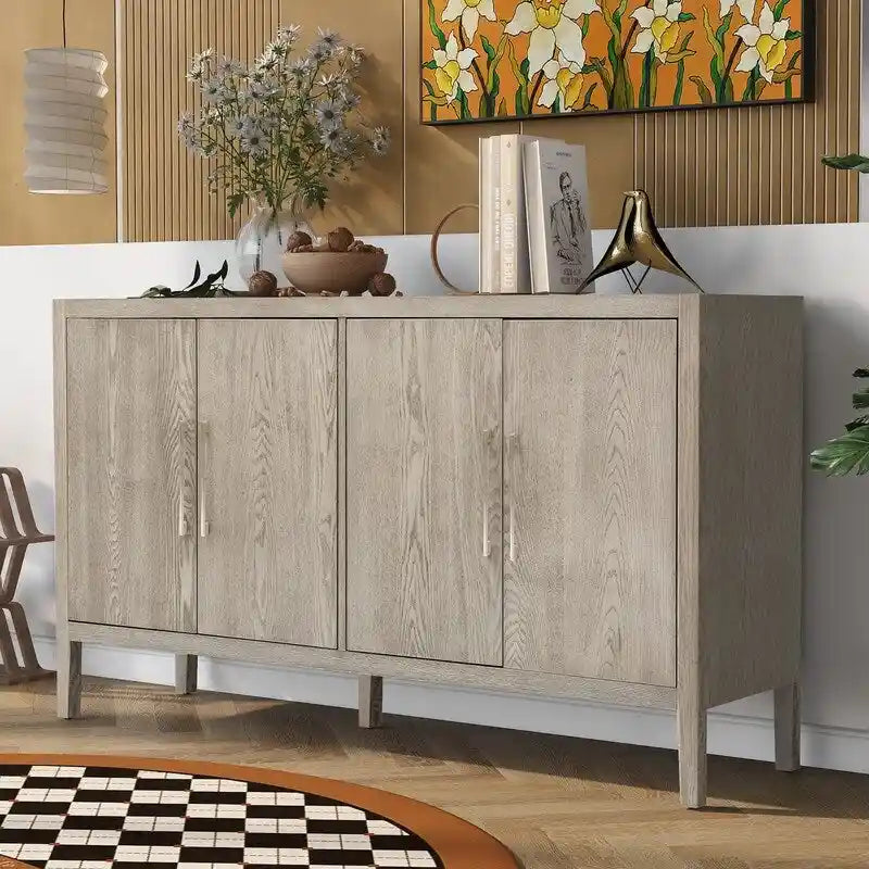 Vintage Holz-Sideboard mit 4 Metallgriffen