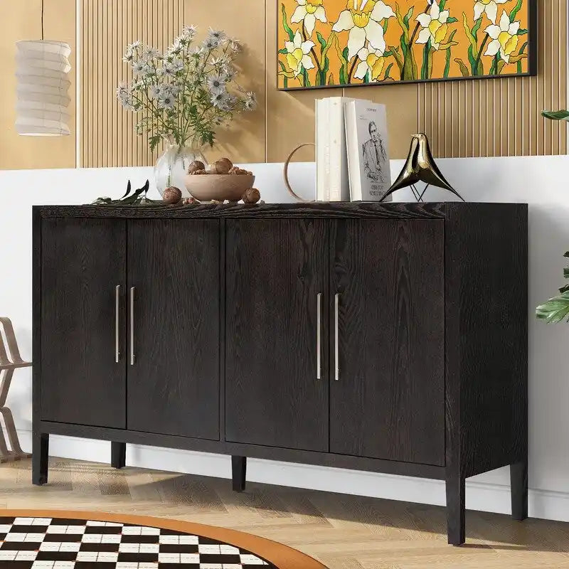 Vintage Holz-Sideboard mit 4 Metallgriffen