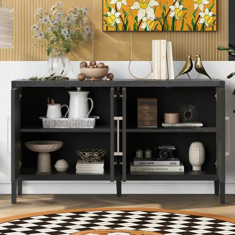 Vintage Holz-Sideboard mit 4 Metallgriffen