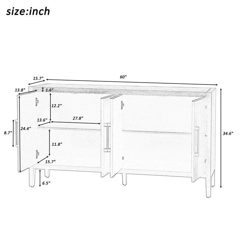 Vintage Holz-Sideboard mit 4 Metallgriffen