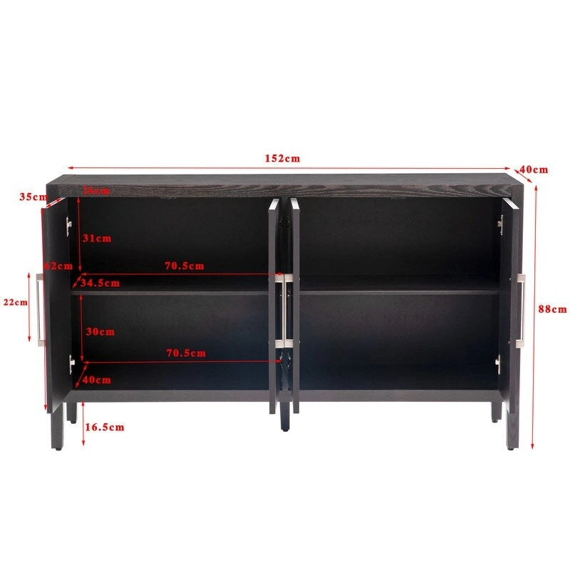 Vintage Holz-Sideboard mit 4 Metallgriffen