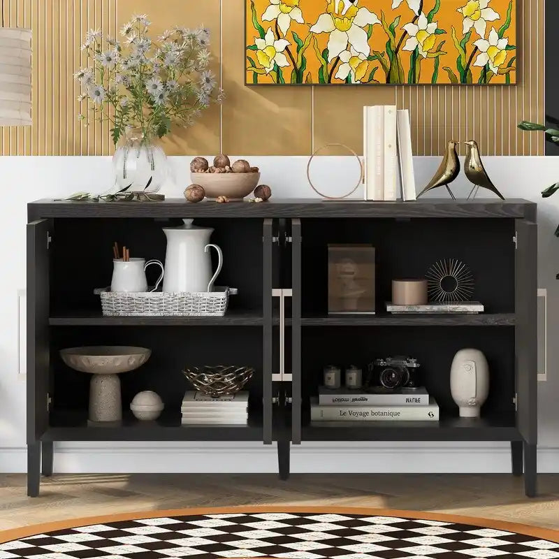 Vintage Holz-Sideboard mit 4 Metallgriffen