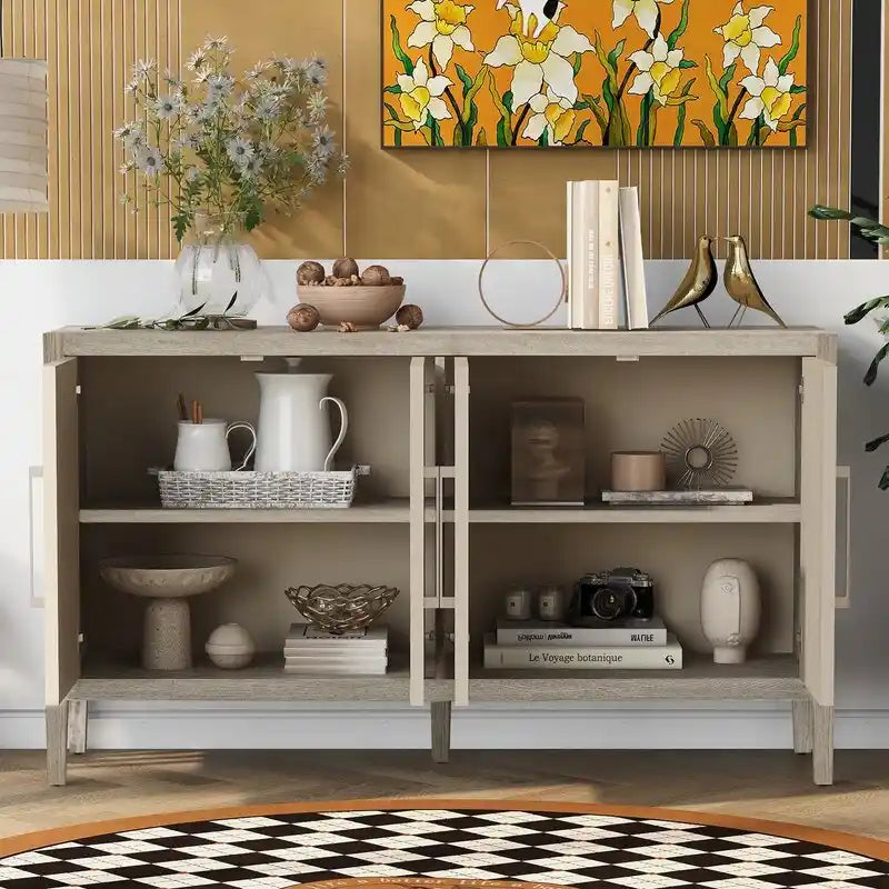 Vintage Holz-Sideboard mit 4 Metallgriffen