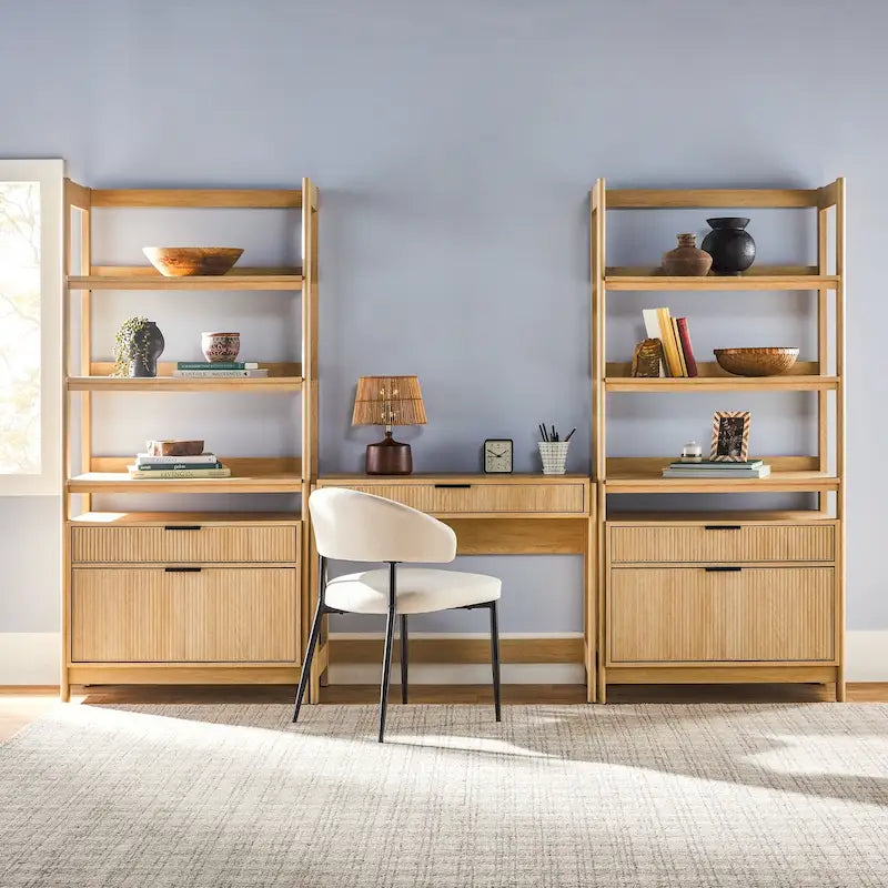 3-teiliges Schreibtisch-Set mit 2 breiten Bücherregalen