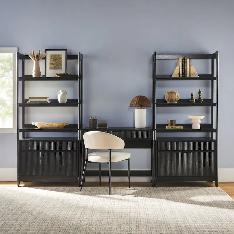 3-teiliges Schreibtisch-Set mit 2 breiten Bücherregalen