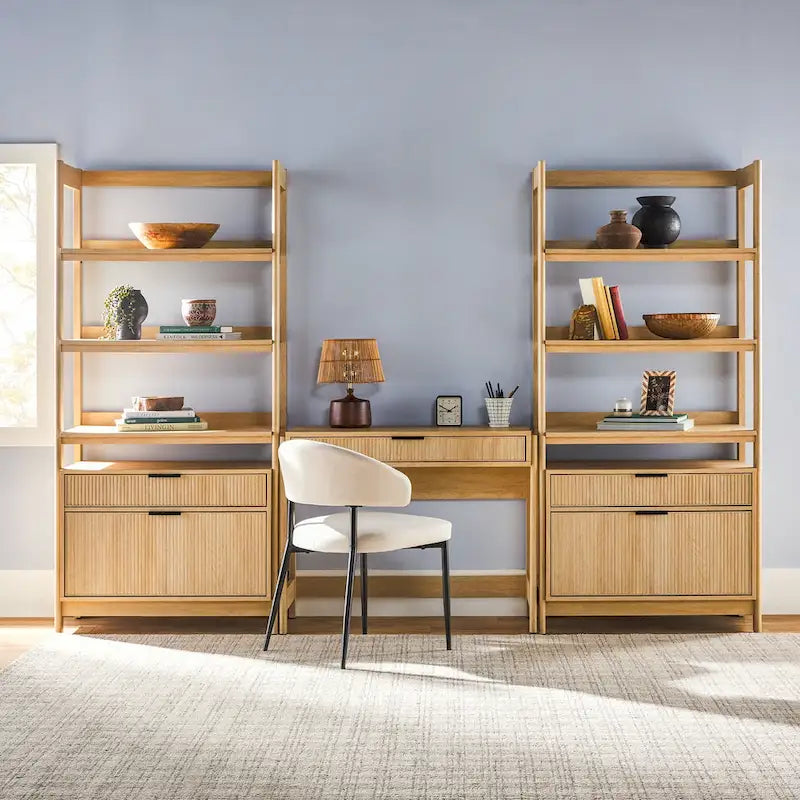 3-teiliges Schreibtisch-Set mit 2 breiten Bücherregalen