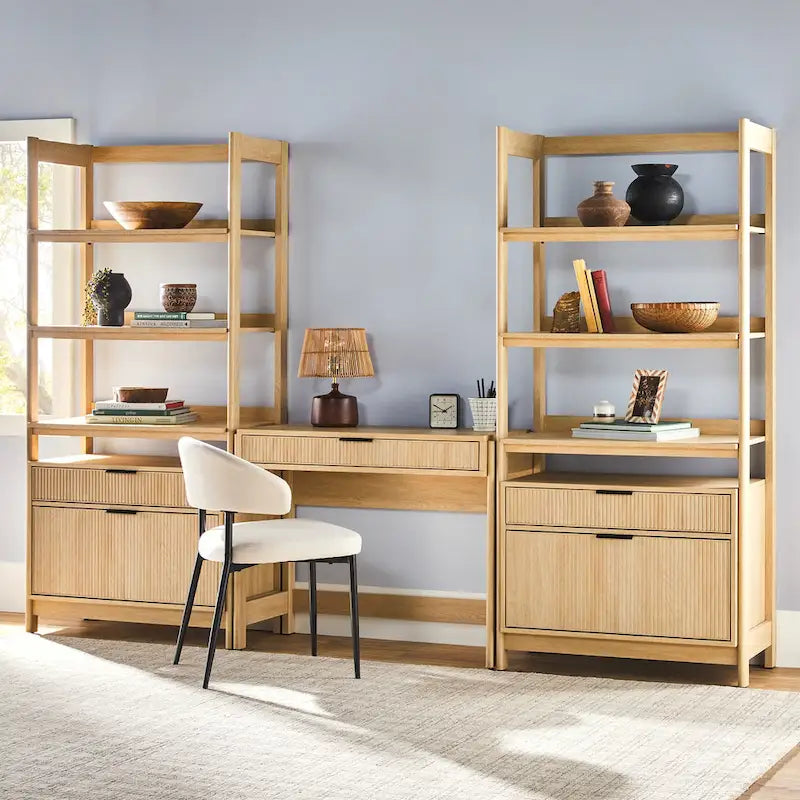 3-teiliges Schreibtisch-Set mit 2 breiten Bücherregalen
