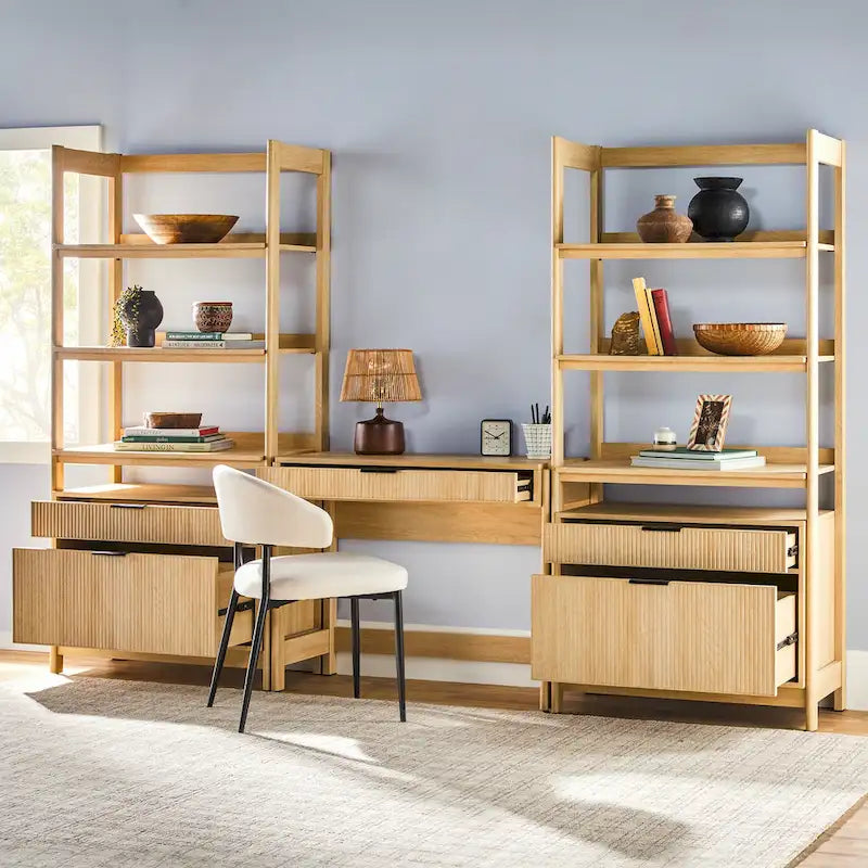 3-teiliges Schreibtisch-Set mit 2 breiten Bücherregalen