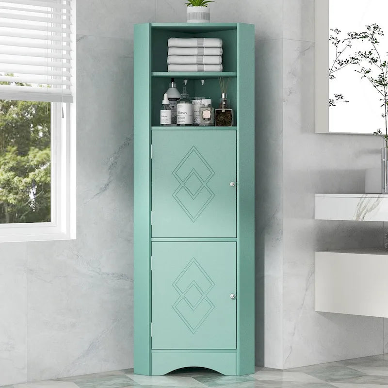 Hoher Badezimmer-Eckschrank – Grün