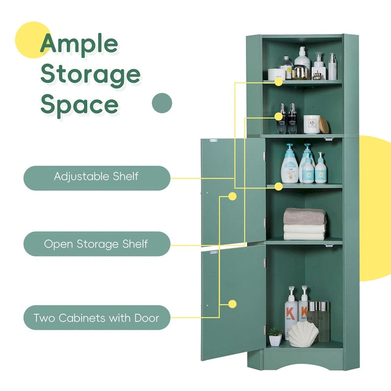 Hoher Badezimmer-Eckschrank – Grün