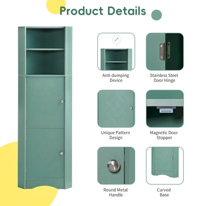 Hoher Badezimmer-Eckschrank – Grün