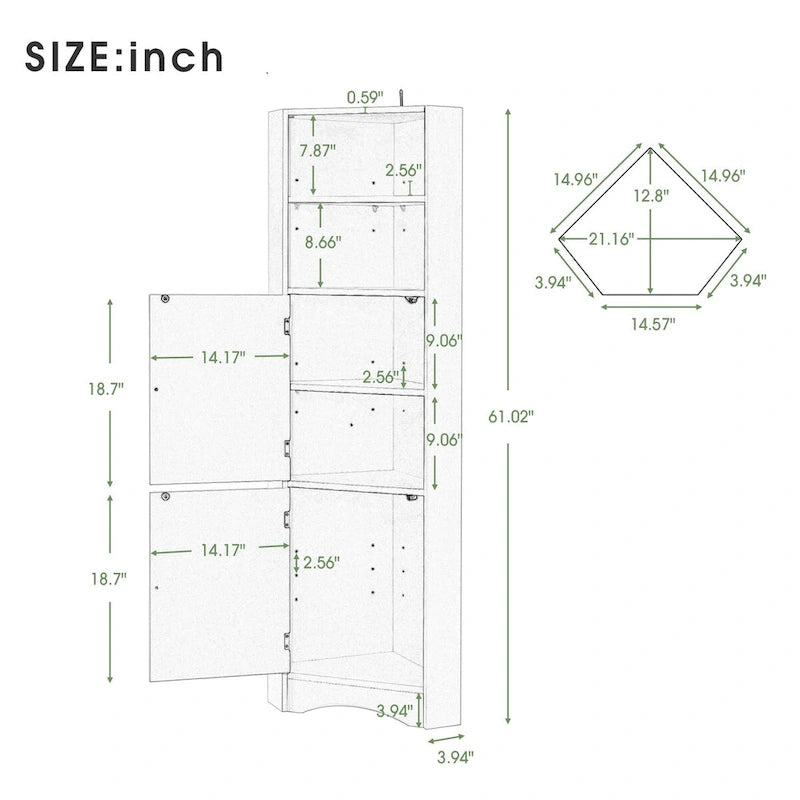 Hoher Badezimmer-Eckschrank – Grün