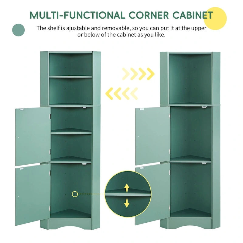 Hoher Badezimmer-Eckschrank – Grün