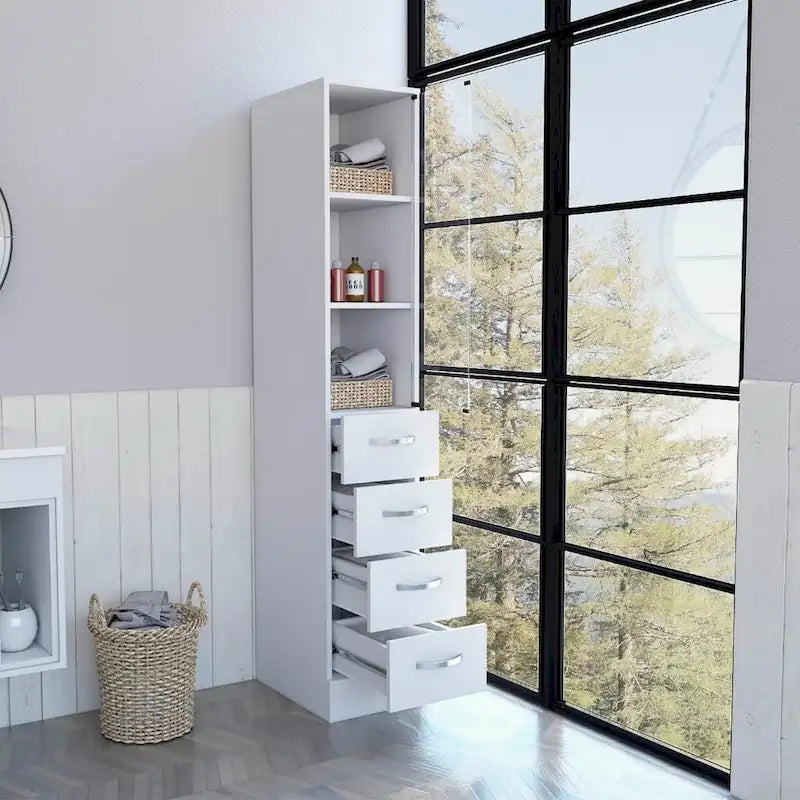 Wäscheleinen-Schrank mit Glastür, 3 Ablagen und 3 Schubladen