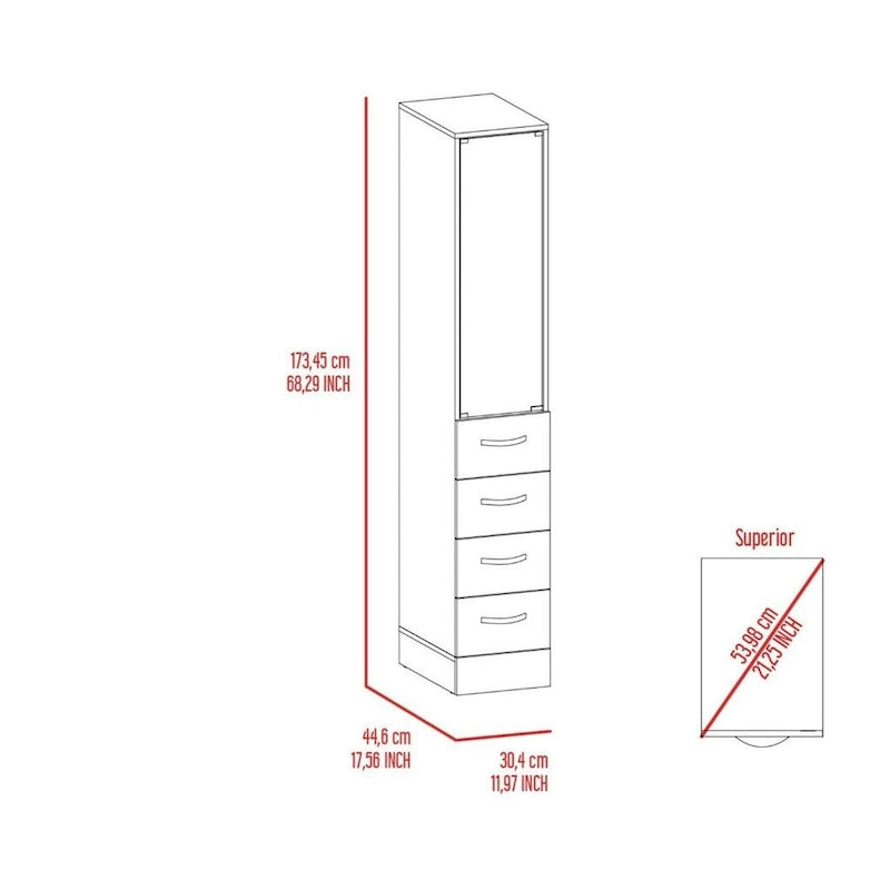 Wäscheleinen-Schrank mit Glastür, 3 Ablagen und 3 Schubladen
