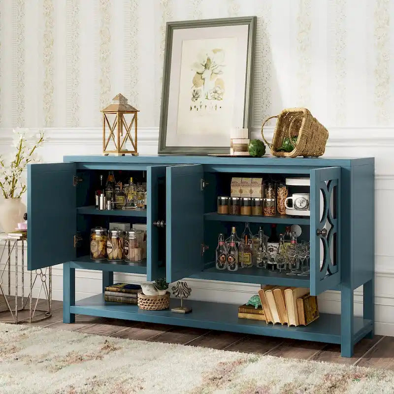 Retro-Konsolen-Sideboard mit Spiegeltüren und Akazienholzbeinen