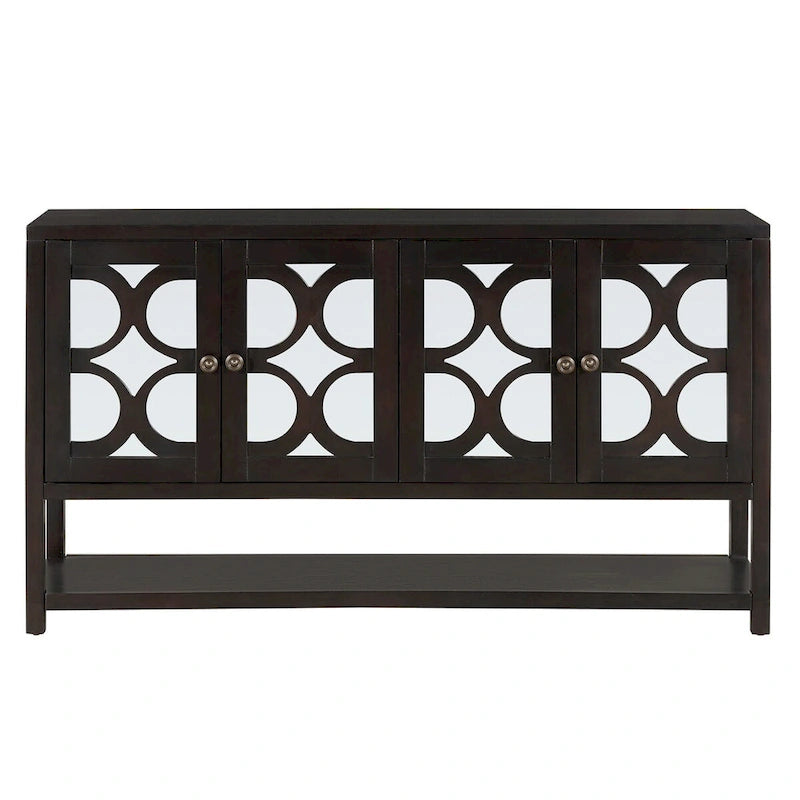 Retro-Konsolen-Sideboard mit Spiegeltüren und Akazienholzbeinen