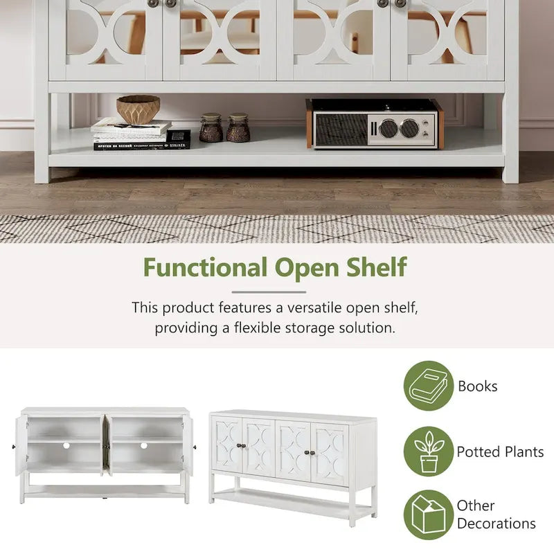 Retro-Konsolen-Sideboard mit Spiegeltüren und Akazienholzbeinen