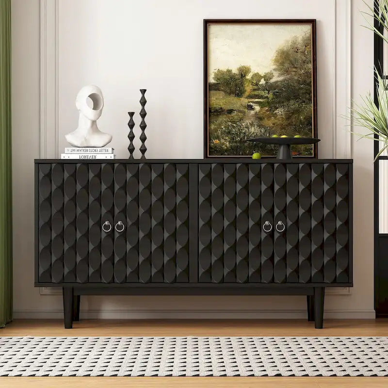 Modernes 4-türiges Sideboard mit gewölbten Türen und silbernen Griffen