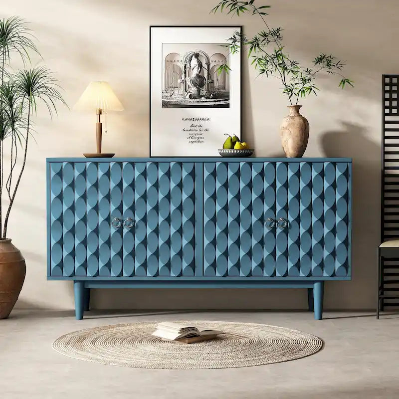 Modernes 4-türiges Sideboard mit gewölbten Türen und silbernen Griffen