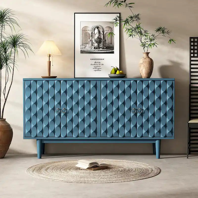 Modernes 4-türiges Sideboard mit gewölbten Türen und silbernen Griffen