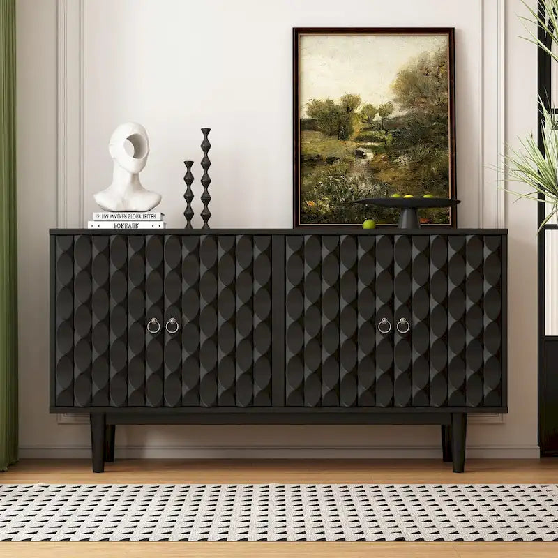 Modernes 4-türiges Sideboard mit gewölbten Türen und silbernen Griffen