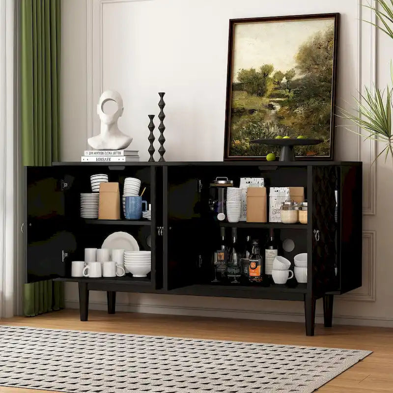 Modernes 4-türiges Sideboard mit gewölbten Türen und silbernen Griffen