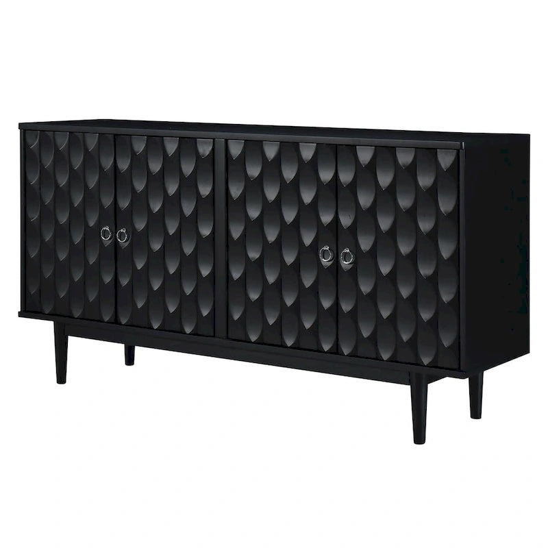 Modernes 4-türiges Sideboard mit gewölbten Türen und silbernen Griffen