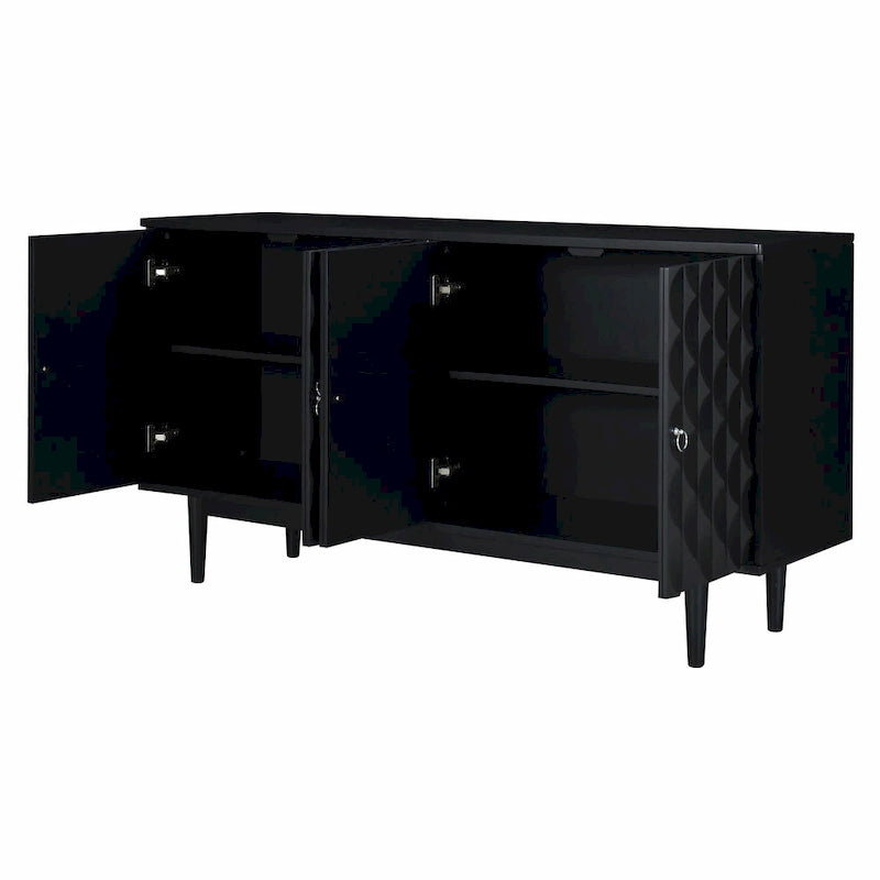 Modernes 4-türiges Sideboard mit gewölbten Türen und silbernen Griffen