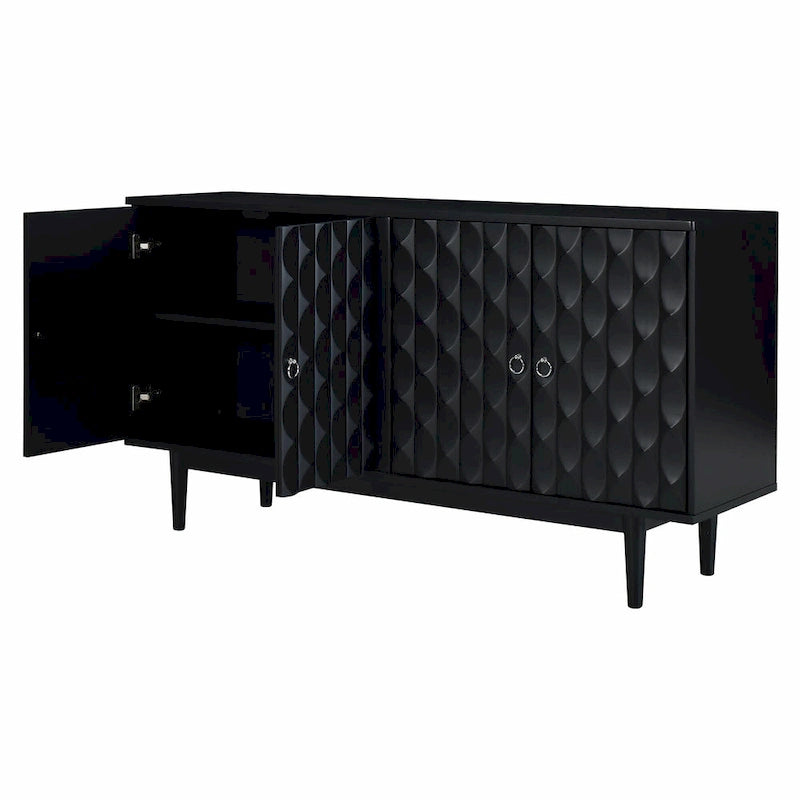 Modernes 4-türiges Sideboard mit gewölbten Türen und silbernen Griffen