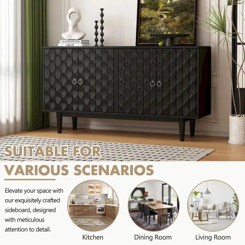 Modernes 4-türiges Sideboard mit gewölbten Türen und silbernen Griffen
