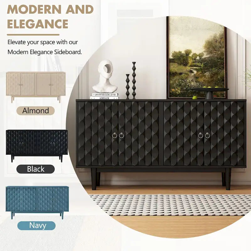 Modernes 4-türiges Sideboard mit gewölbten Türen und silbernen Griffen