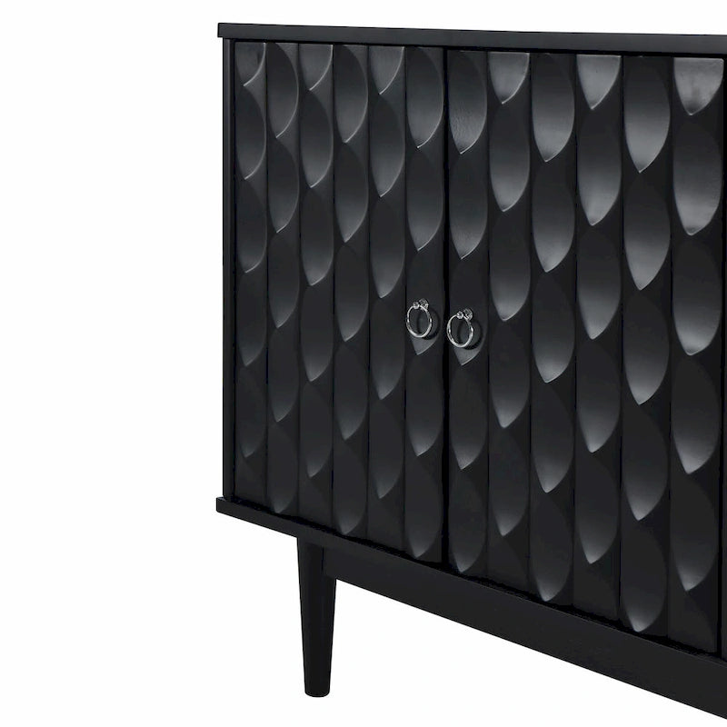 Modernes 4-türiges Sideboard mit gewölbten Türen und silbernen Griffen