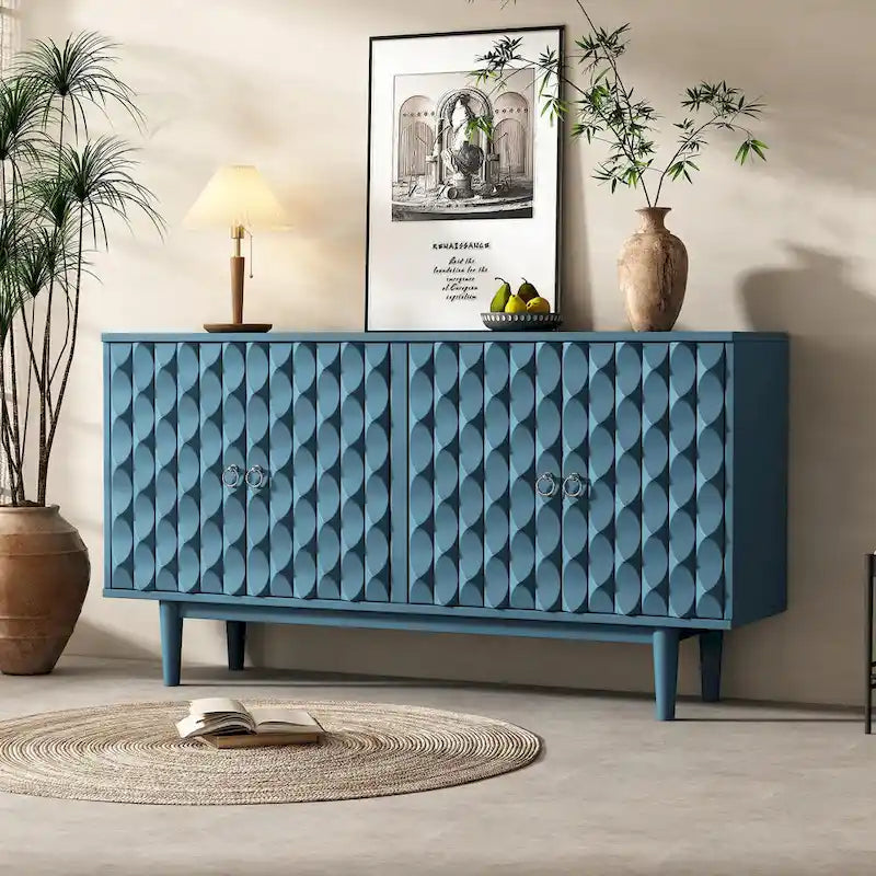 Modernes 4-türiges Sideboard mit gewölbten Türen und silbernen Griffen