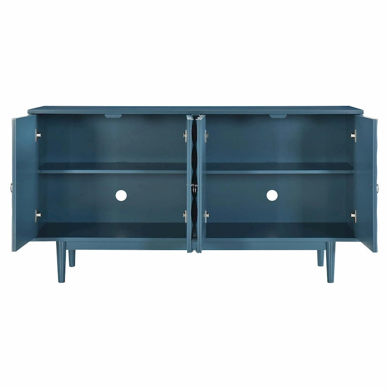 Modernes 4-türiges Sideboard mit gewölbten Türen und silbernen Griffen