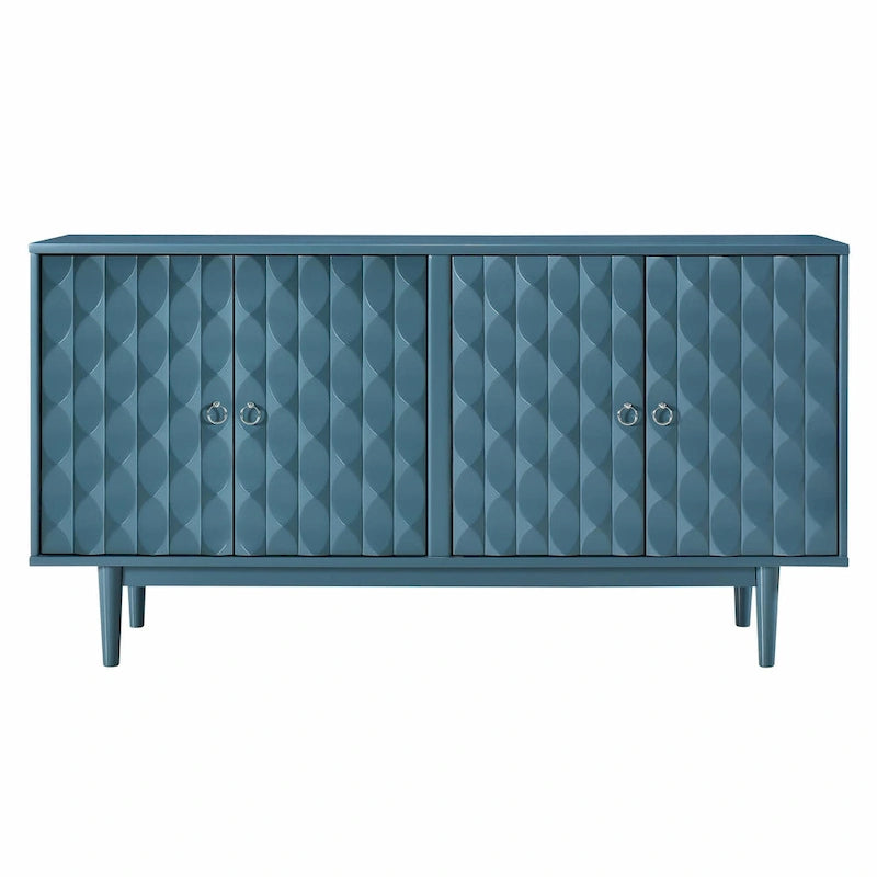 Modernes 4-türiges Sideboard mit gewölbten Türen und silbernen Griffen