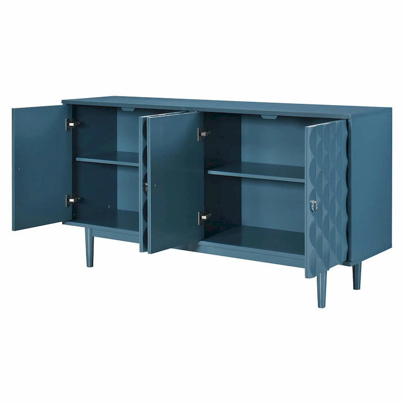 Modernes 4-türiges Sideboard mit gewölbten Türen und silbernen Griffen