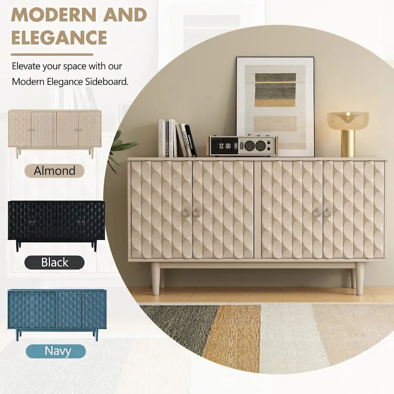 Modernes 4-türiges Sideboard mit gewölbten Türen mit Muster