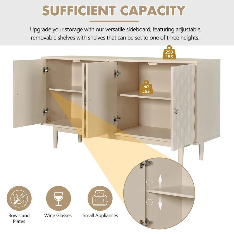 Modernes 4-türiges Sideboard mit gewölbten Türen mit Muster