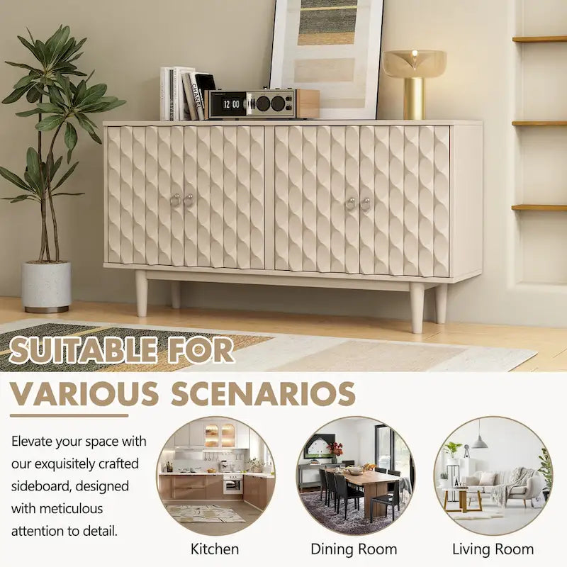 Modernes 4-türiges Sideboard mit gewölbten Türen mit Muster