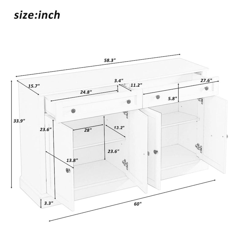 58" Sideboard aus MDF mit verstellbaren Einlegeböden